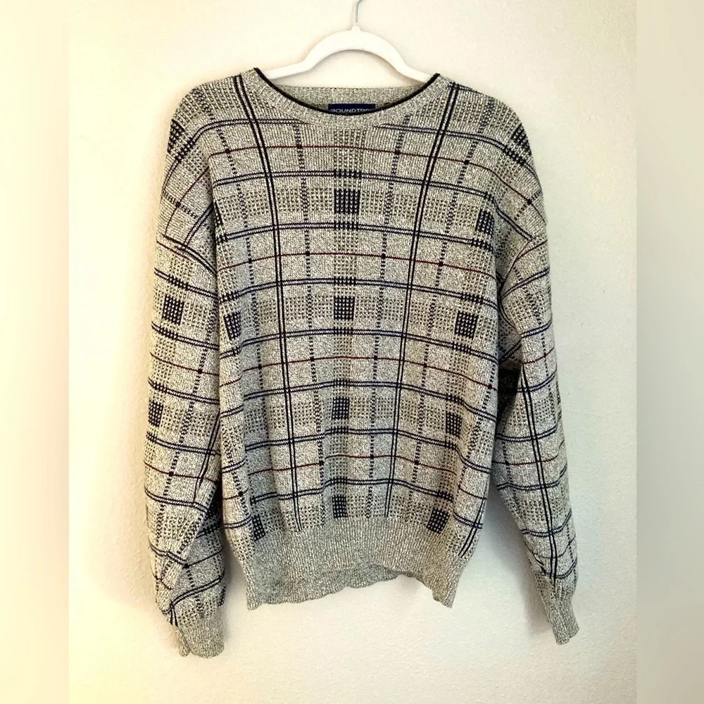 Vintage Roundtree and York Cosby Grandpa Sweater Men's Size Large Checker Plaid